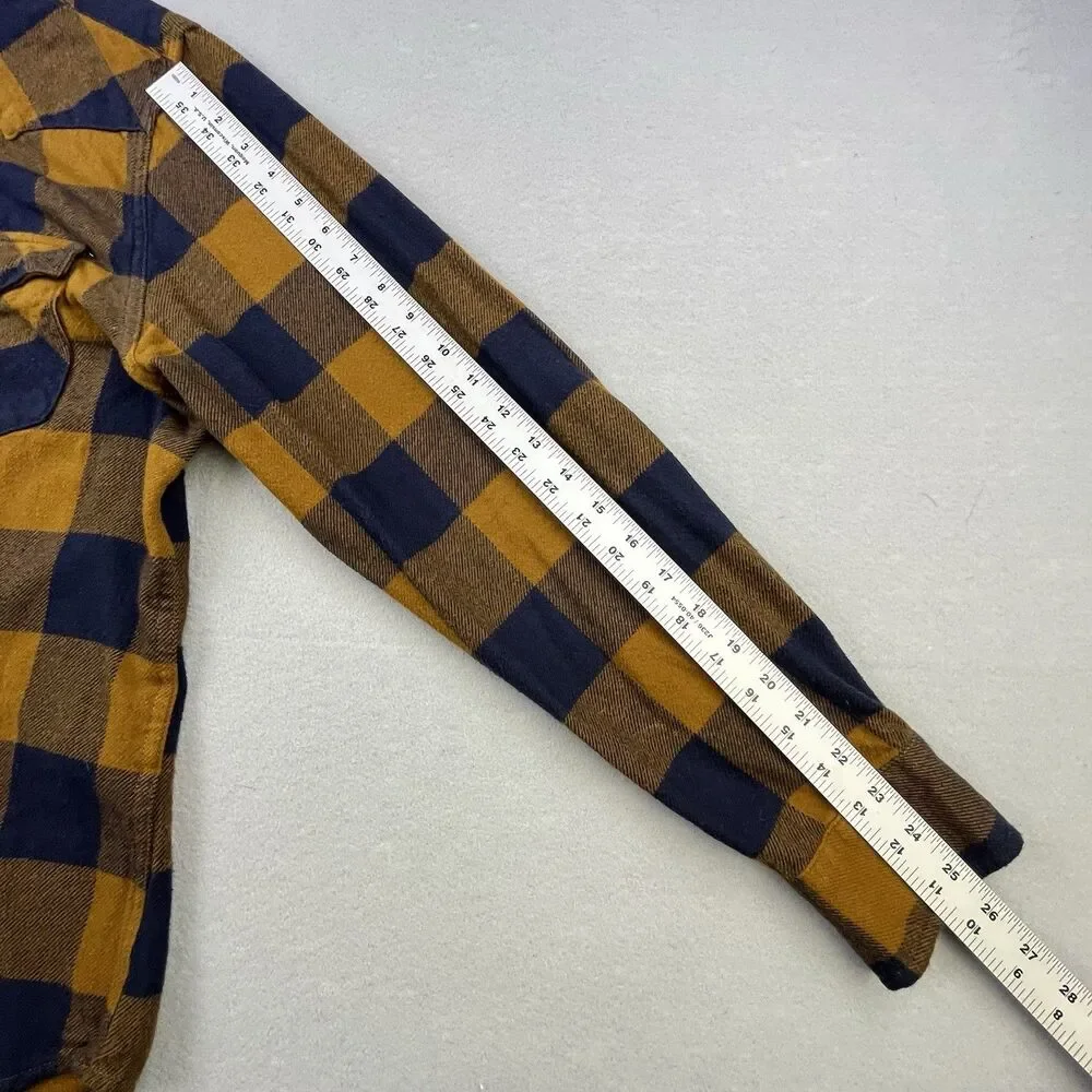 Levis Flannel Shirt Men Large Brown Blue Plaid Western Pearl Snap Rodeo Cowboy
